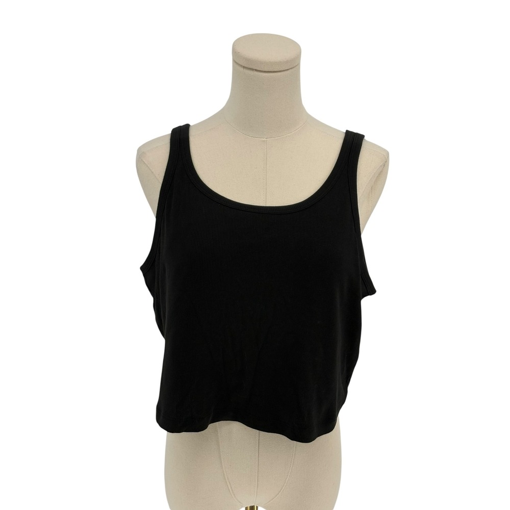 PINK Victoria's Secret Tank Top Black Ribbed Shelf Bra Crop XXL